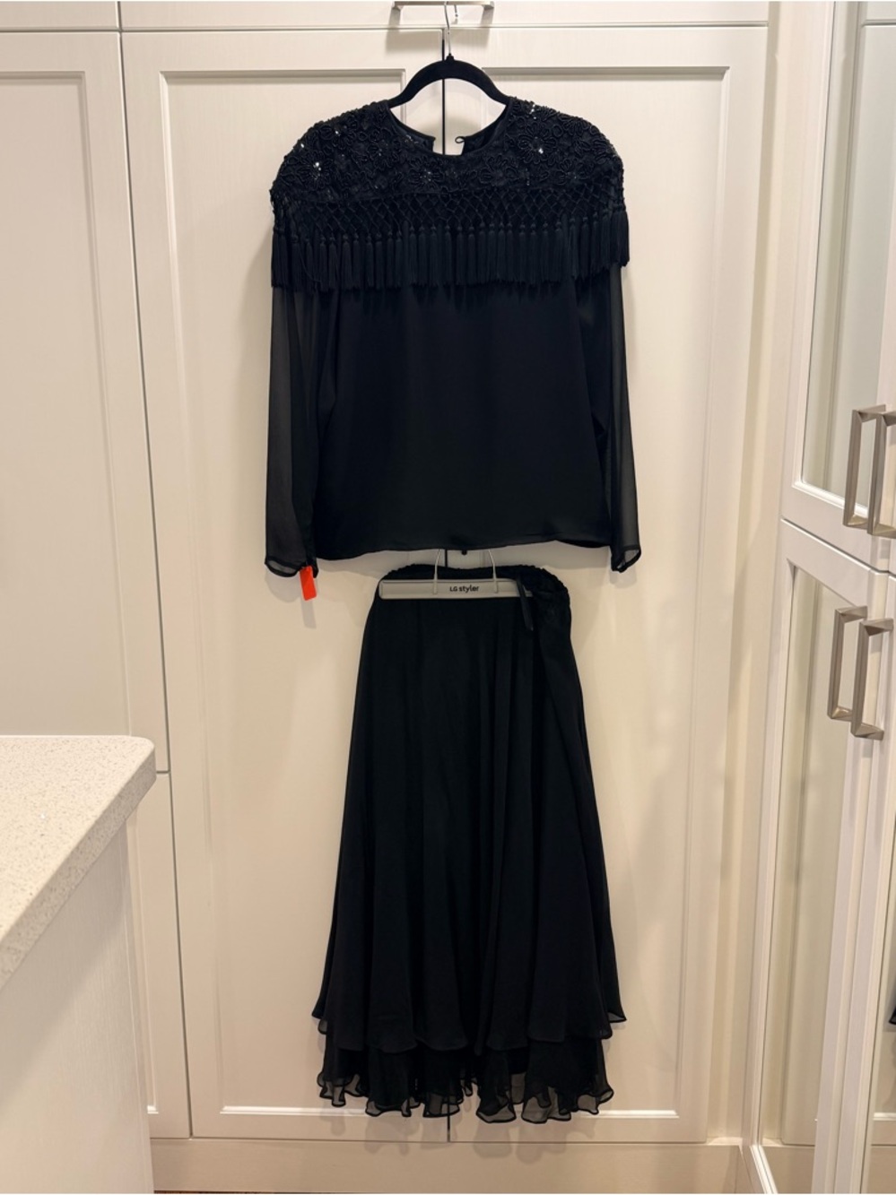 Vintage Diane Freis Black Silk Blouse and Skirt Set, M/L